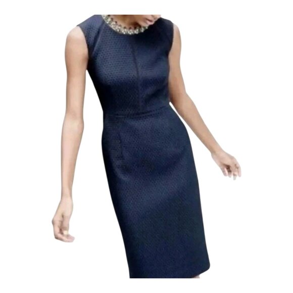 J. Crew Dresses & Skirts - J Crew Portfolio Dress Matelasse Classic Sheath Lined Office Navy 4 Sleeveless